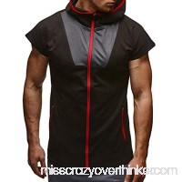 Fashion Men Patchwork Zip Pocket Sleeveless Vest Hooded Jacket Top Black B07QBMFM21